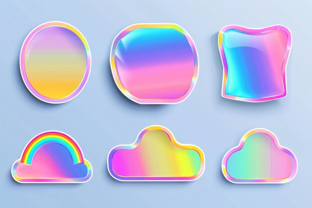 Rainbow gradient holographic sticker shapes for design mockups