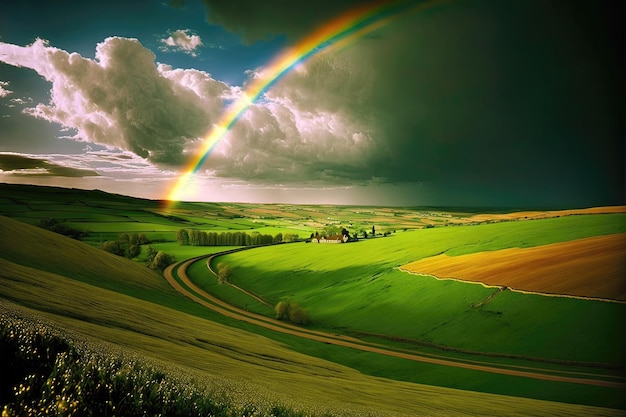 Rainbow in the green meadow