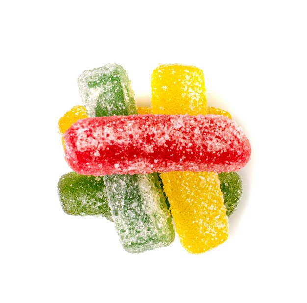 Rainbow Gummy Candy Pile Isolated Sour Jelly Candies Strips in Sugar Sprinkle Colorful Marmalade