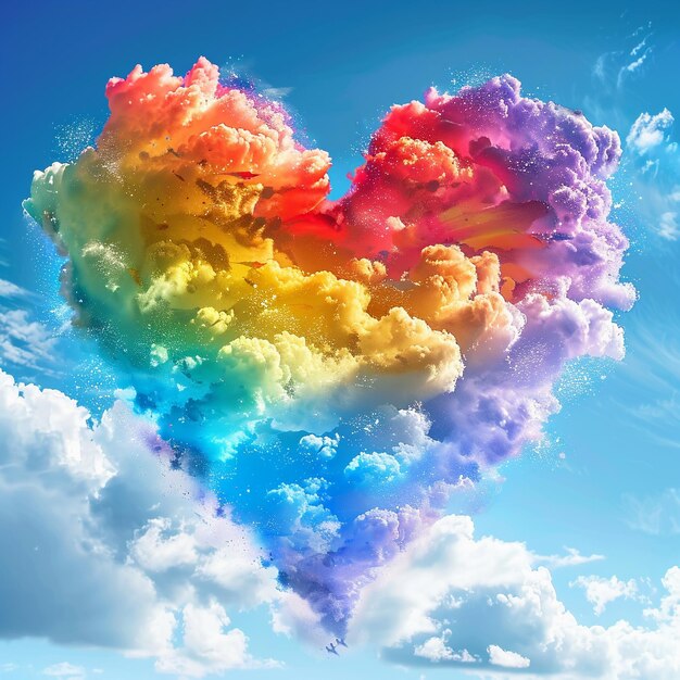 Photo rainbow heart cloud love cloud in the sky