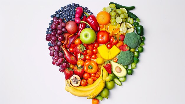 Rainbow heart of fruits and vegetables