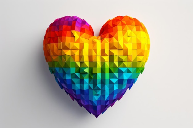 A rainbow heart made of paper with a white background.