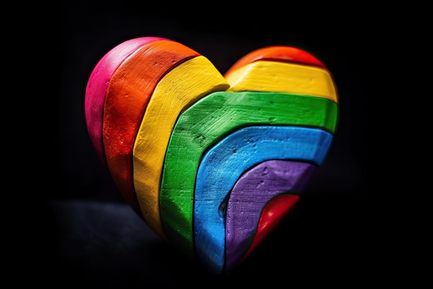 Foto un cuore arcobaleno con uno sfondo nero
