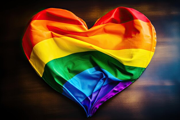 A rainbow heart with a rainbow flag in the center