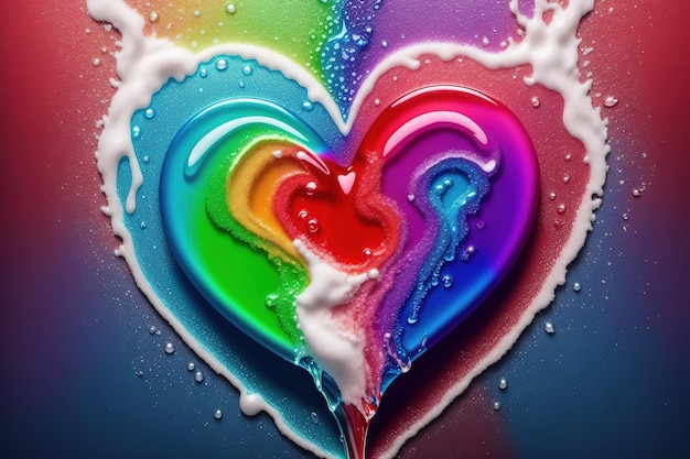 A rainbow heart with water drops on it