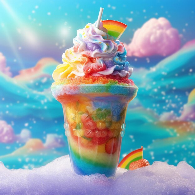 a rainbow ice cream cone with rainbows on it.