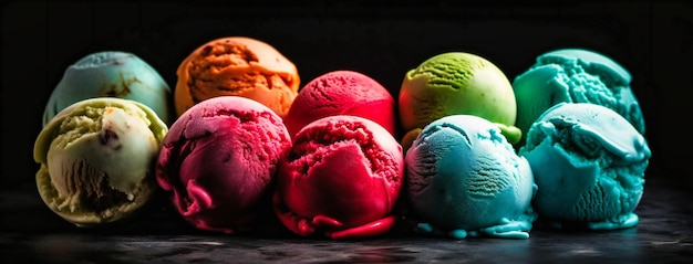 Rainbow ice creams in different flavors