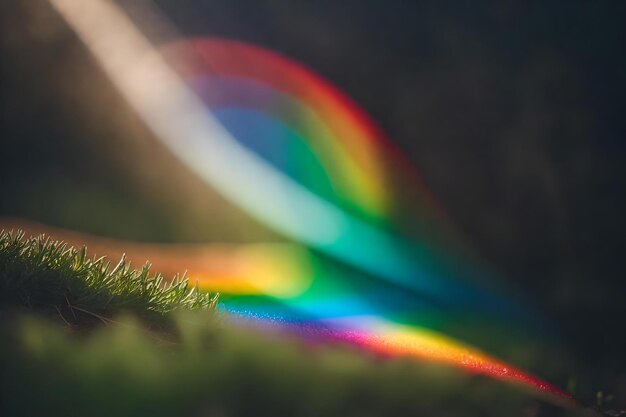 写真 背景に虹がある草の中の虹