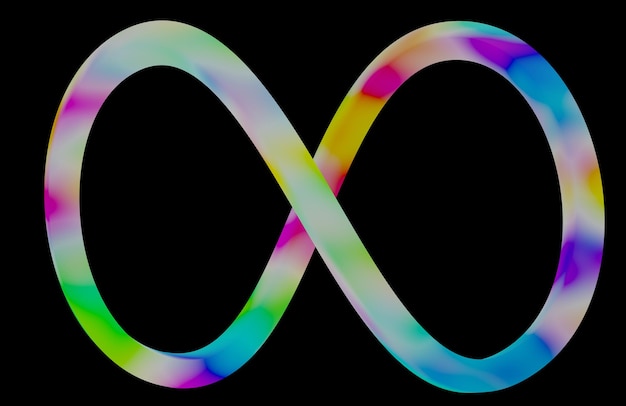 Rainbow infinity symbol with black screen (3D Rendering)