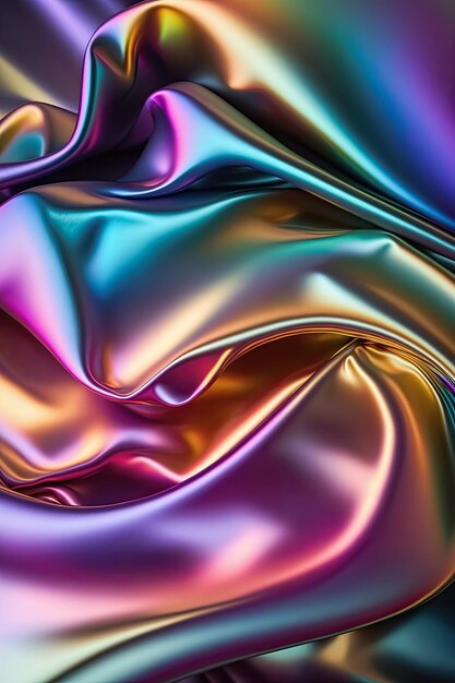 Фото Радужные переливающиеся цвета абстрактный блестящий пластиковый шелковый или атласный волнистый фон