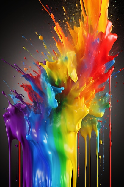 A rainbow is painted with a splash of paint