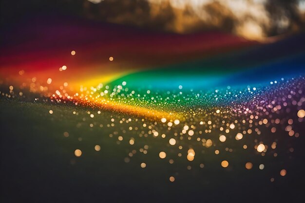 Photo a rainbow is reflected on a black surface.