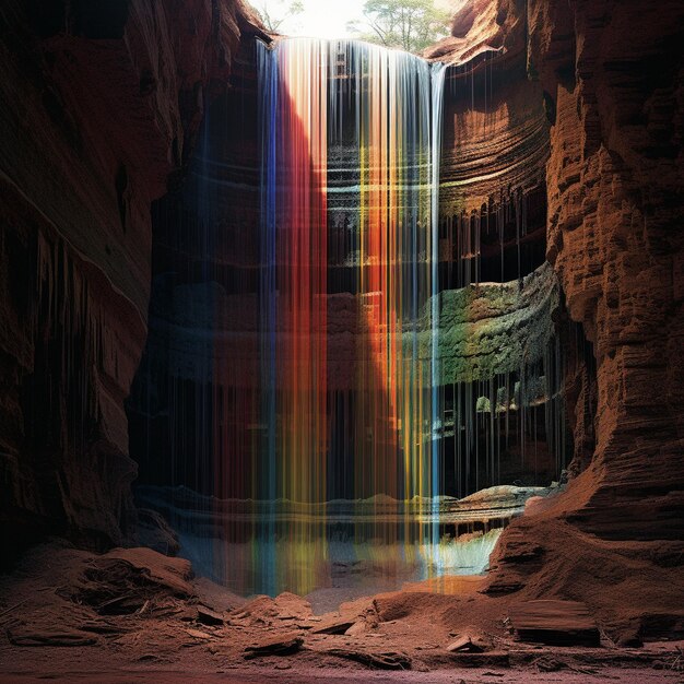 Photo a rainbow is reflected in the water at the bottom of a waterfall