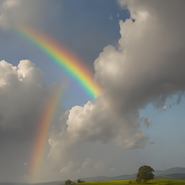 Photo a rainbow is seen in the sky above a field