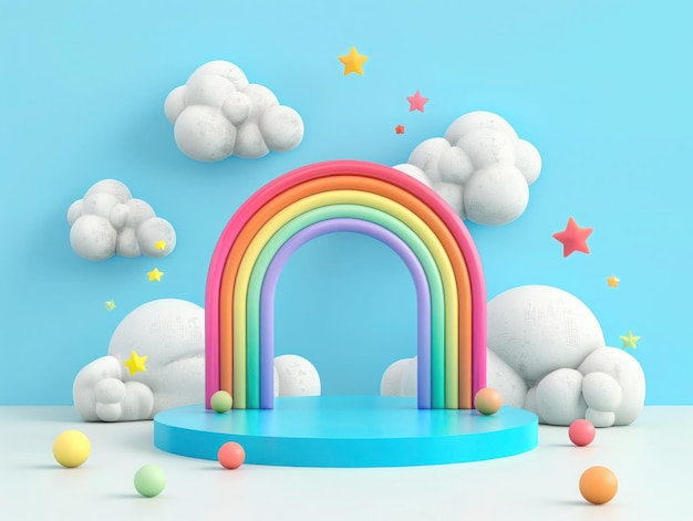 a rainbow is in the sky with clouds and stars