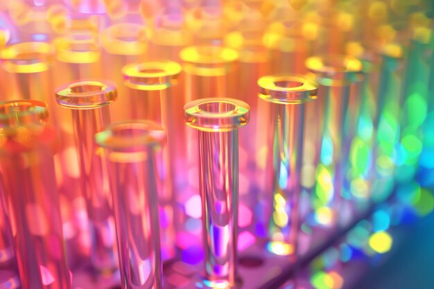 Rainbow Laboratory Test Tubes Blurred Background Color Laboratory Test Tubes on Rack Research Lab