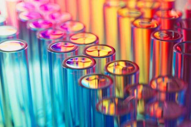 Rainbow Laboratory Test Tubes Blurred Background Color Laboratory Test Tubes on Rack Research Lab