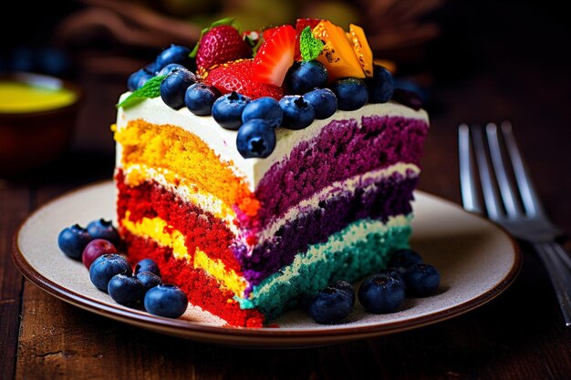 Rainbow layer cake with vibrant colors