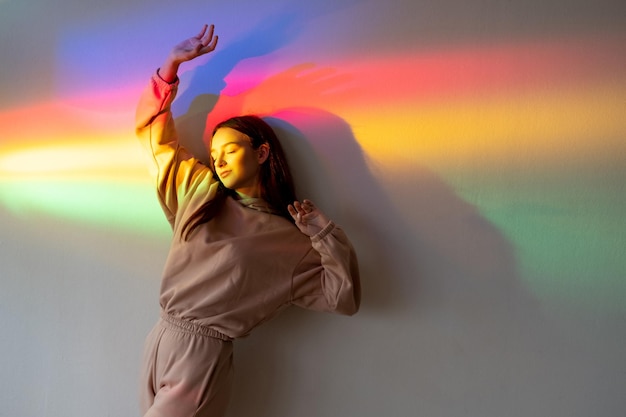 Photo rainbow light female peace energy girl rainbow