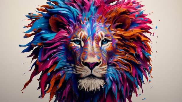 Rainbow lion head abstract art neural network ai generated