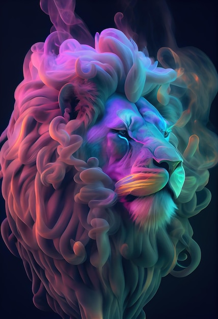 Rainbow Lion hoofd print ai renderen