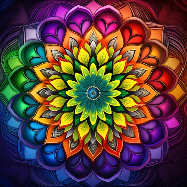 Rainbow Mandala in a Vibrant Spectrum of Color