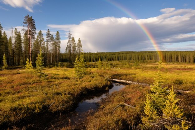 Photo rainbow over a meadow