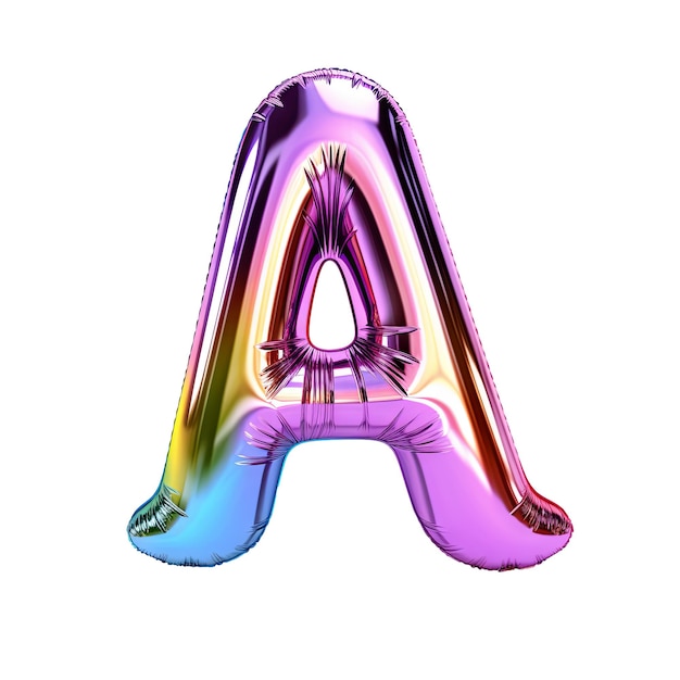 Photo rainbow metallic alphabet a balloon realistic 3d on white background generative ai