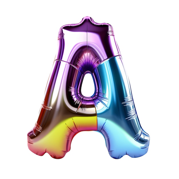 Photo rainbow metallic alphabet a balloon realistic 3d on white background generative ai