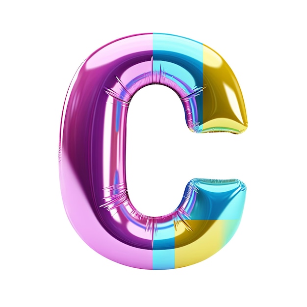 Rainbow metallic Alphabet C ballon Realistische 3D op witte achtergrond Generatieve AI