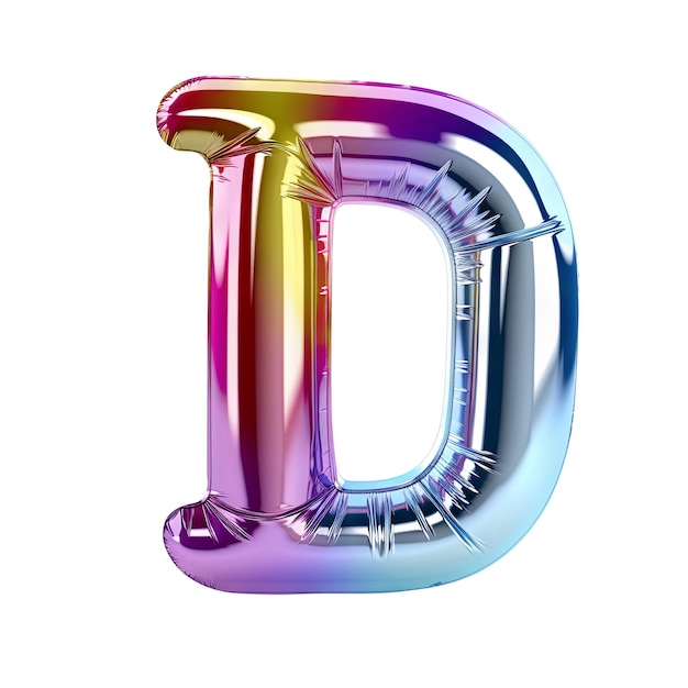 Foto arco arcobaleno metallico alfabeto d palloncino 3d realistico su sfondo bianco ia generativa