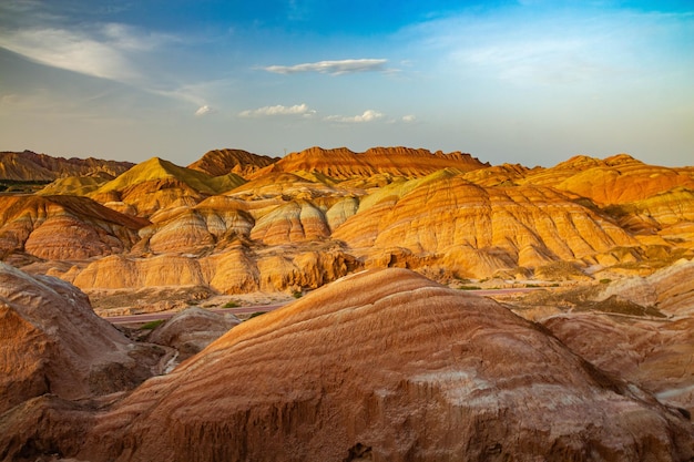 Rainbow Mountains Zhangye Danxia Landform Geological Park Gansu China is geological wonder of the world The mountain is known for its colorful rock formations like paint palette