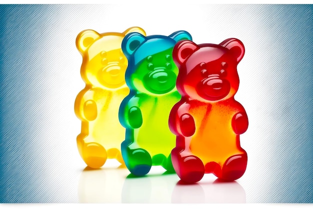 Photo rainbow multicolored gummy bears isolated on white background