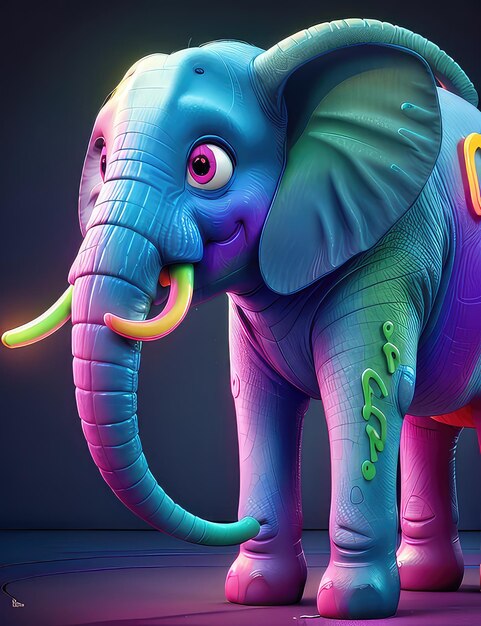 Радужный неоновый слон сюрреалистический художественный портрет для коммерческой и редакционной рекламы