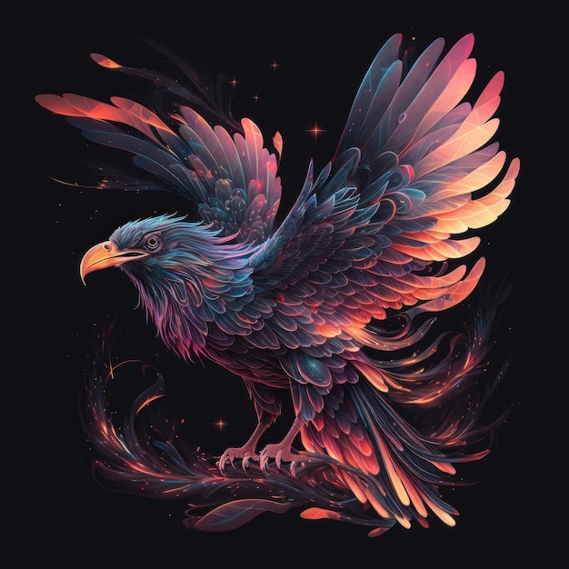 Rainbow Neon Phoenix Bird