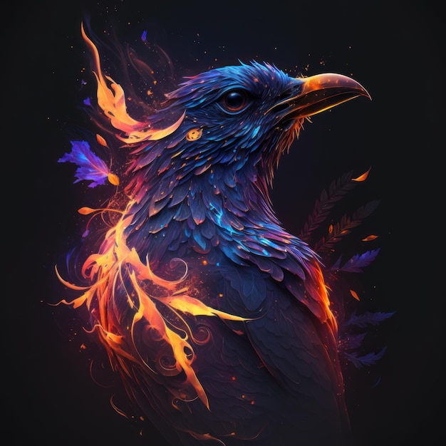 Rainbow Neon Phoenix Bird