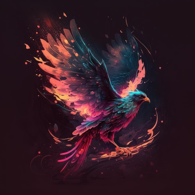 Rainbow Neon Phoenix Bird