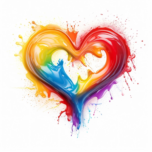 Foto rainbow oil paint heart clipart isolato su sfondo bianco