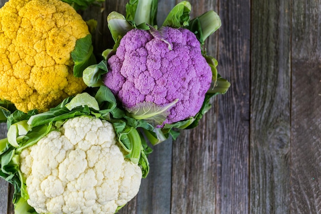 Rainbow of organic cauliflower from the local market.