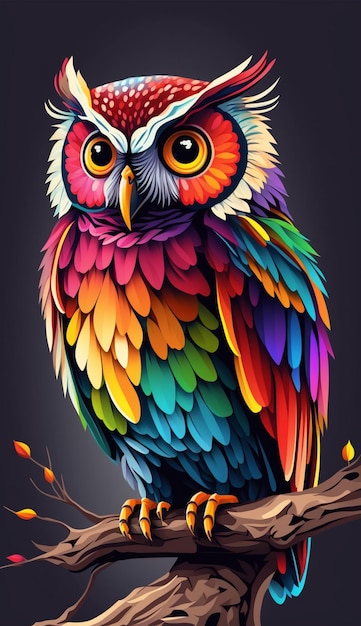 Rainbow owl on a branch