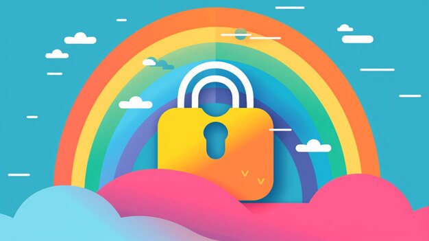 A rainbow and a padlock on a colorful background