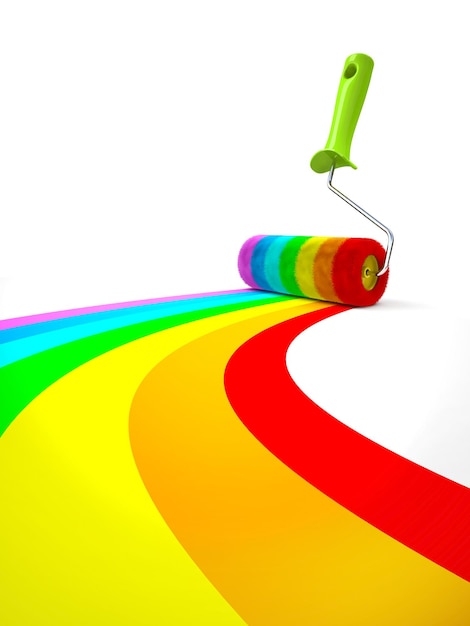 Rainbow paint roller isolated on white background