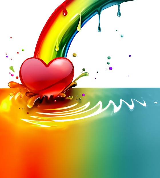 Rainbow paint splash with a heart