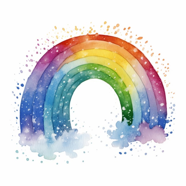 A rainbow painted in watercolor on a white background