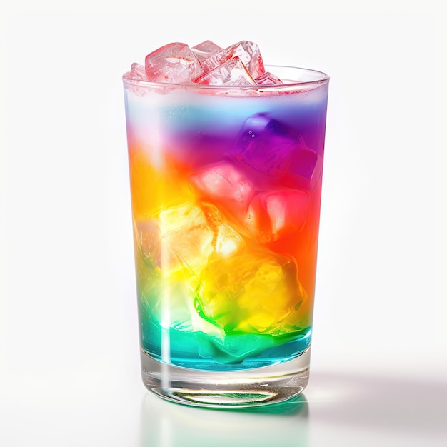 rainbow paradise cocktail on white background