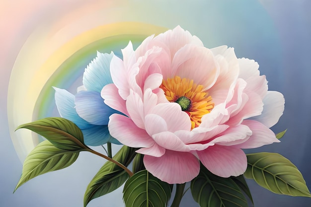 Rainbow pastel color peonies flower painting