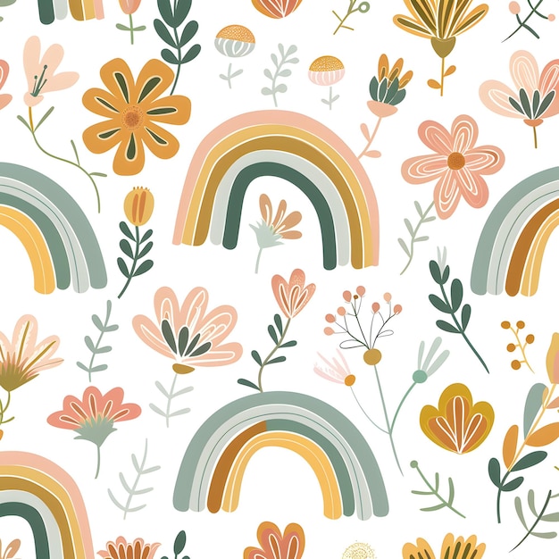 a rainbow pattern with flowers and butterflies on it