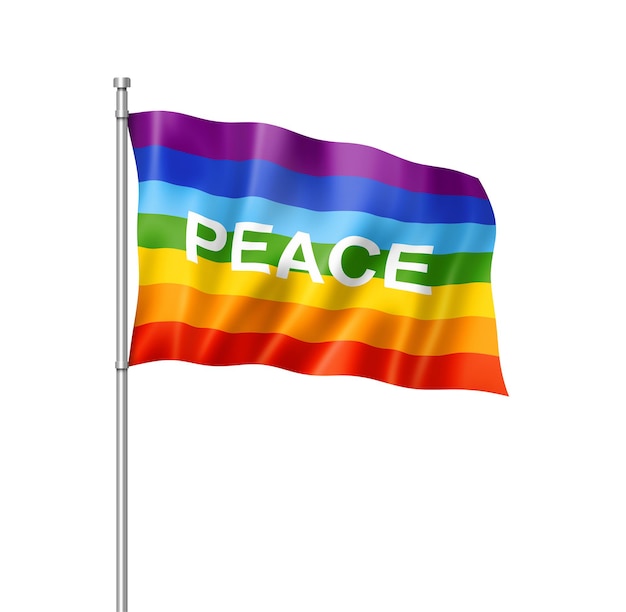 Rainbow peace flag, three dimensional render, isolated on white