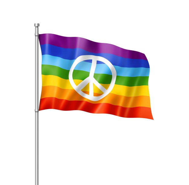 Rainbow peace flag three dimensional render isolated on white