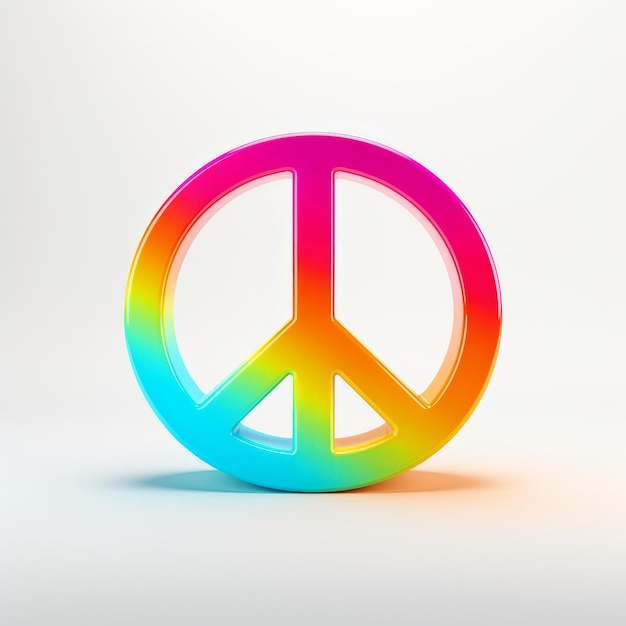 A rainbow peace sign on a white background